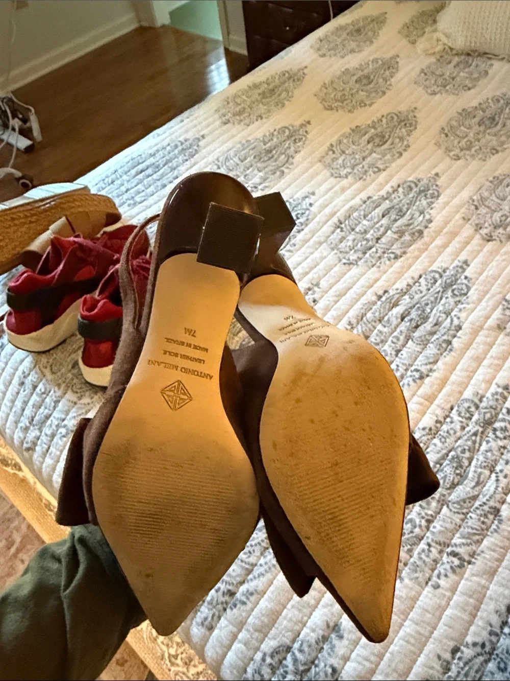 ANTONIO MELANI Brown Suede Knot Slingback Heels